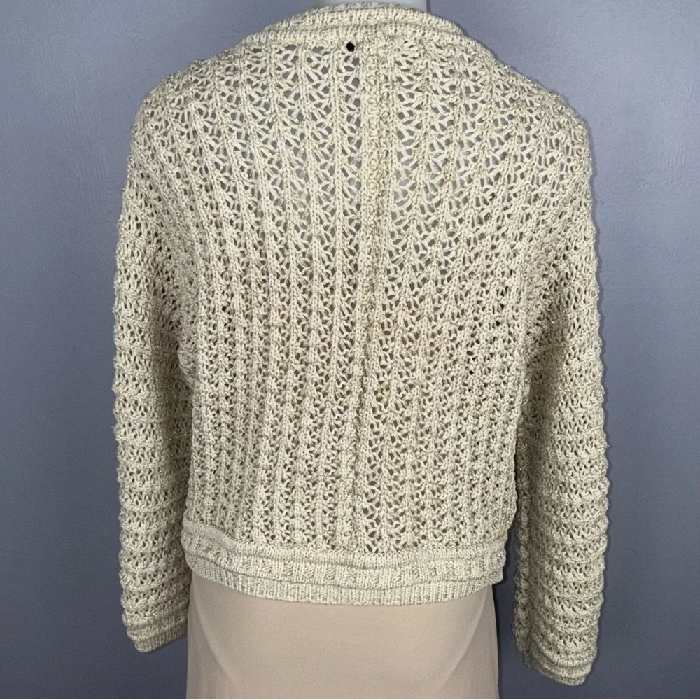 Rachel Zoe Cardigan Women’s Medium Metallic Open Knit‎ Gold Button Sweater